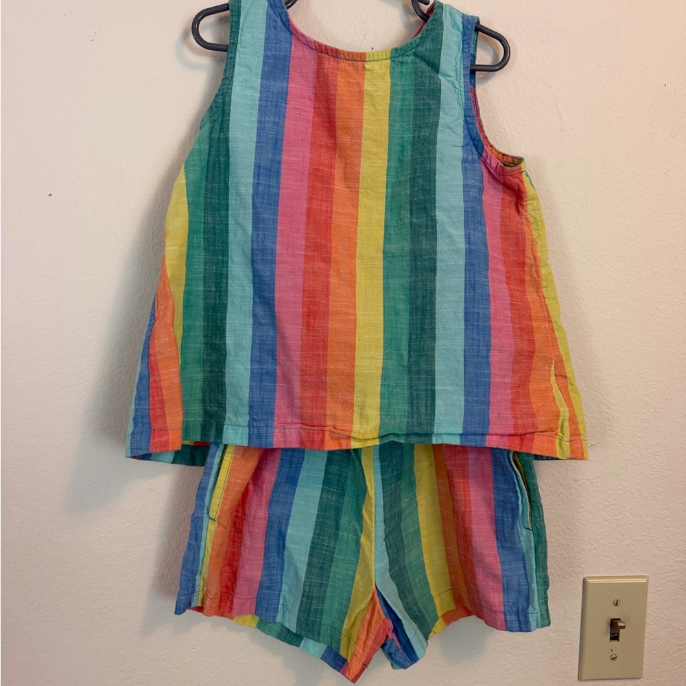 Girls Rainbow Striped Tank Top & Shorts Set - Multicolor